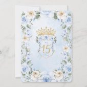 Baby Blue Cream Bloemen Krans Goud Quinceañera Kaart (Achterkant)