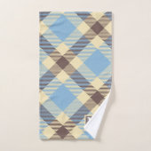 Baby Blue Cream Brown Retro Pset Monogram Naam Bad Handdoek (Handdoek)
