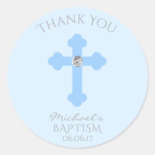 Baby Blue Cross Baptism/Christening Boy Dank u Ronde Sticker (Voorkant)