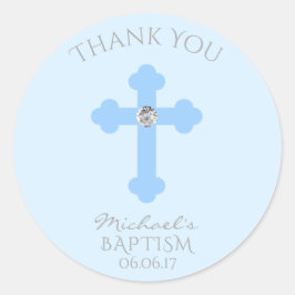 Baby Blue Cross Baptism/Christening Boy Dank u Ronde Sticker