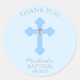 Baby Blue Cross Baptism/Christening Boy Dank u Ronde Sticker
