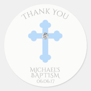 Baby Blue Cross Baptism/Christening Boy Dank u Ronde Sticker