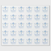 Baby Blue Custom Name Baptisme met Cross en Doves Cadeaupapier (Vlak)