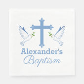 Baby Blue Custom Name Baptisme met Cross en Doves Servet (Voorkant)