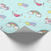 Baby Blue Cute Rainbow Unicorn Star Magical Cadeaupapier (Hoek)