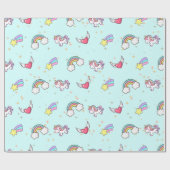 Baby Blue Cute Rainbow Unicorn Star Magical Cadeaupapier (Vlak)