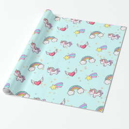 Baby Blue Cute Rainbow Unicorn Star Magical Cadeaupapier