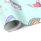 Baby Blue Cute Rainbow Unicorn Star Magical Cadeaupapier (Rol Hoek)