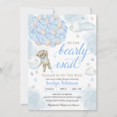 Baby Blue Cute Teddy Bear Balloons Baby shower Kaart (Voorkant)