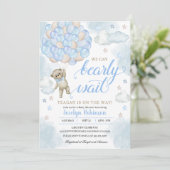 Baby Blue Cute Teddy Bear Balloons Baby shower Kaart (Staand voorkant)
