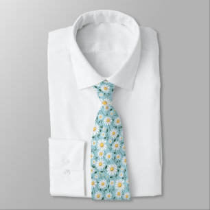Baby Blue Daisy Bloemen Groomsmen Stropdas