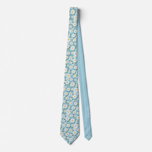 Baby Blue Daisy Bloemen Groomsmen Stropdas (Voorkant)