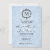 Baby Blue Damask Grey  Monogram Weddenschap Kaart (Voorkant)