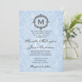 Baby Blue Damask Grey  Monogram Weddenschap Kaart (Staand voorkant)