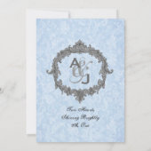 Baby Blue Damask Grey  Monogram Weddenschap Kaart (Achterkant)