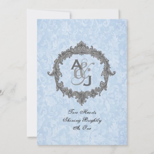 Baby Blue Damask Grey  Monogram Weddenschap Kaart (Achterkant)