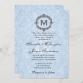 Baby Blue Damask Grey  Monogram Weddenschap Kaart (Voorkant / Achterkant)