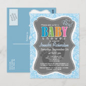 Baby Blue Damask-patroon Briefkaart (Voorkant / Achterkant)