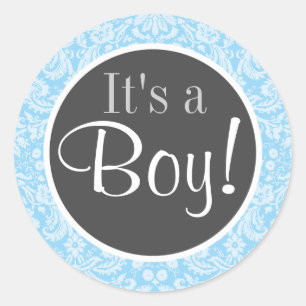 Baby Blue Damask-patroon Ronde Sticker