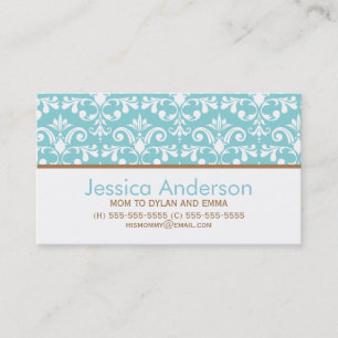 Baby Blue Damask Patroonoprolkaarten Contactkaartje