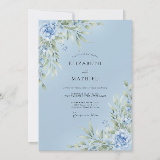Baby Blue Delicate Lente Bruiloft Kaart (Voorkant)
