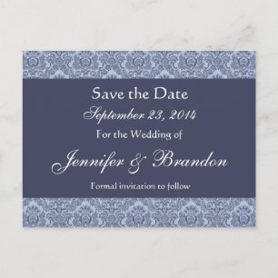 Baby Blue & Denim Damask Save the Date Briefkaart