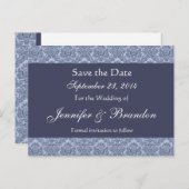 Baby Blue & Denim Damask Save The Date Briefkaart (Voorkant / Achterkant)