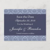 Baby Blue & Denim Damask Save The Date Briefkaart (Voorkant)