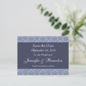 Baby Blue & Denim Damask Save The Date Briefkaart (Staand voorkant)