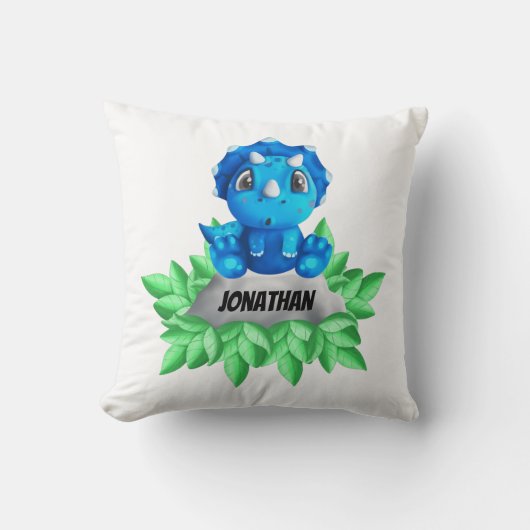 Baby Blue Dinosaur White Sierkussen (Voorkant)