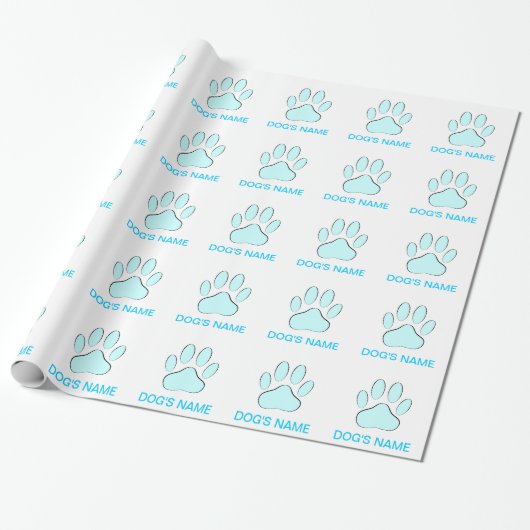 Baby Blue Dog's Pawprint Cadeaupapier (Uitgerold)