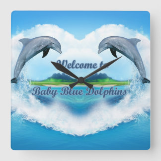 Baby Blue Dolphin Clock Vierkante Klok