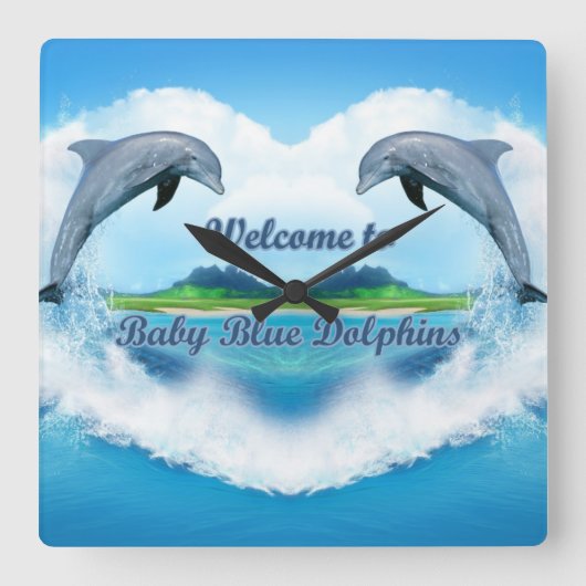 Baby Blue Dolphin Clock Vierkante Klok (Voorkant)