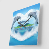 Baby Blue Dolphin Clock Vierkante Klok (Hoek)