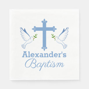 Baby Blue Douanekaart met kruis en duiven Servet