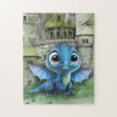 Baby Blue Dragon en Fantasy Medieval Castle Legpuzzel (Verticaal)