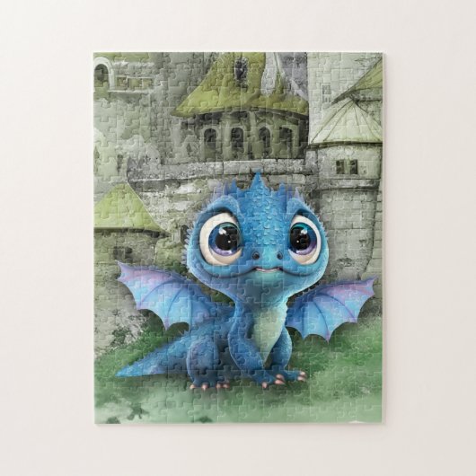 Baby Blue Dragon en Fantasy Medieval Castle Legpuzzel (Verticaal)