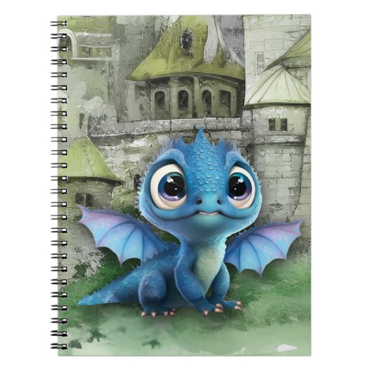 Baby Blue Dragon en Fantasy Medieval Castle Notitieboek (Voorkant)