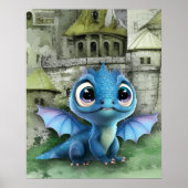 Baby Blue Dragon en Fantasy Medieval Castle Poster (Voorkant)
