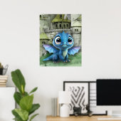 Baby Blue Dragon en Fantasy Medieval Castle Poster (Thuiskantoor)