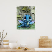 Baby Blue Dragon en Fantasy Medieval Castle Poster (Keuken)