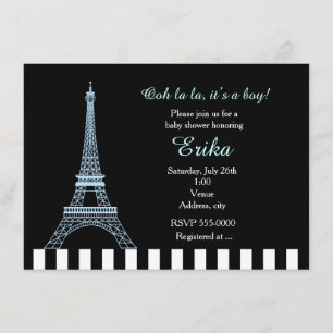 Baby Blue Eiffel Tower Paris Boy Shower Uitnodigin Kaart