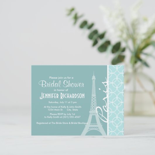 Baby Blue Eiffeltoren; Parijs Uitnodiging Briefkaart (Staand voorkant)
