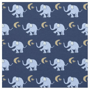 Baby Blue Elephans met Moon en Star op Blue Stof