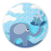 Baby Blue Elephant and Flower Nursery Keramische Knop (Voorkant)