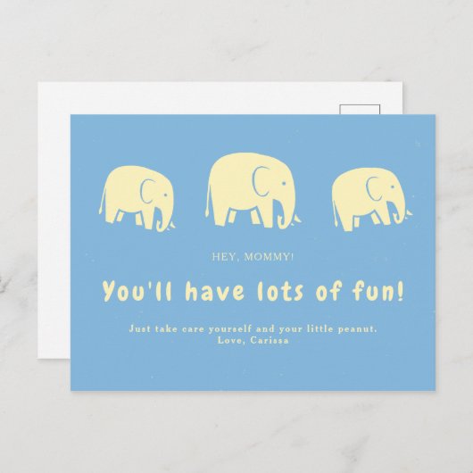 Baby Blue Elephant Baby shower Briefkaart (Voorkant / Achterkant)