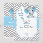 Baby Blue Elephant Baby shower Invitation Chevron Kaart (Voorkant / Achterkant)