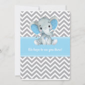 Baby Blue Elephant Baby shower Invitation Chevron Kaart (Achterkant)