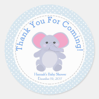 Baby Blue Elephant Baby shower Party Dank u Ronde Sticker