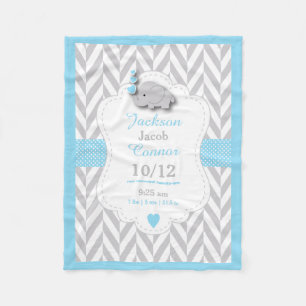Baby Blue Elephant Birth Keepomwille Design Fleece Deken
